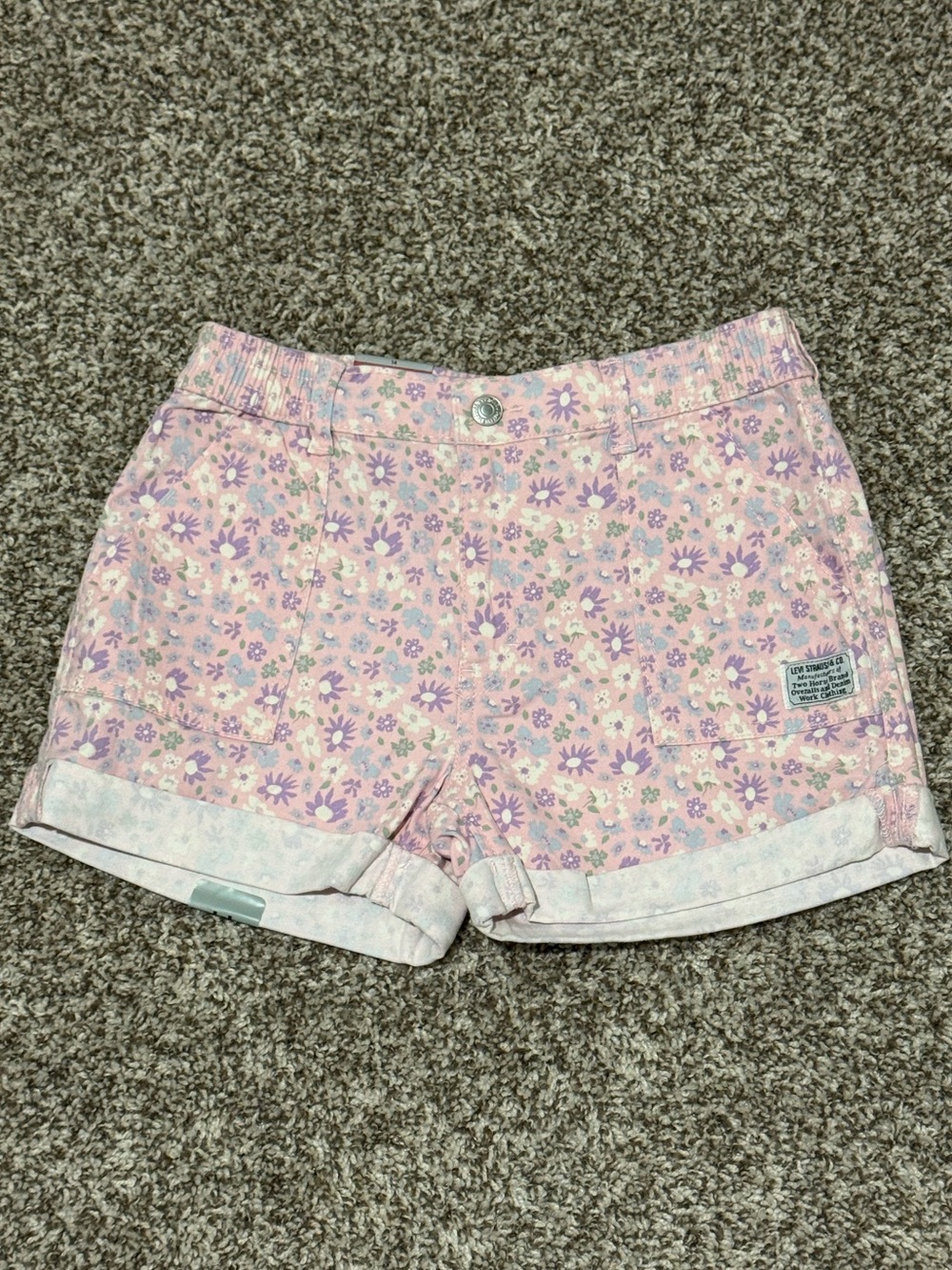 Levi’s Girls Floral Twill Shorts Size 14 NWT Pink Purple Cuffed Summer